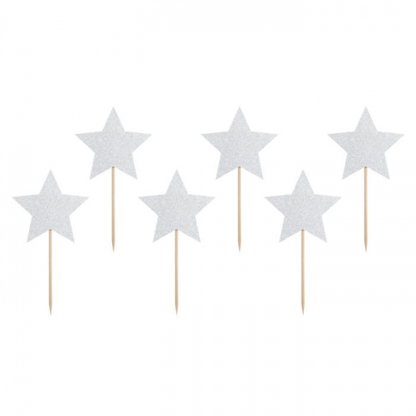 Cupcake Topper - Silver Stars